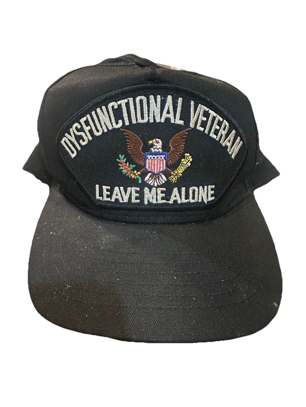 Dysfunctional Veteran Leave Me Alone Embroidered Black Strapback Dad Hat Cap